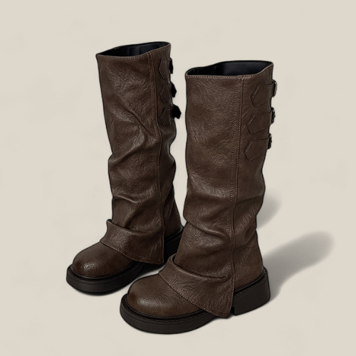 Brown Ruched, Versatile Street Style Design with a Bold and Edgy Western Fashion Vibe