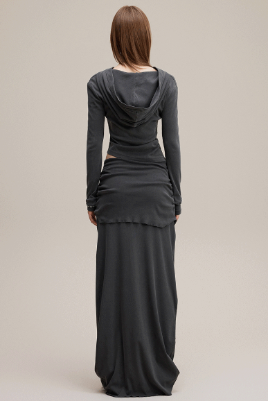 Anthracite Sexy V-Neck Slim Top & Skirt Set