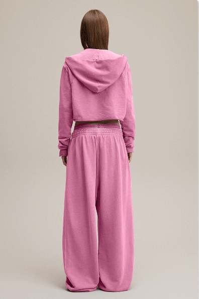 Pink Retro Baddie V-Neck Long Sleeve Double-Waist Sweat Set