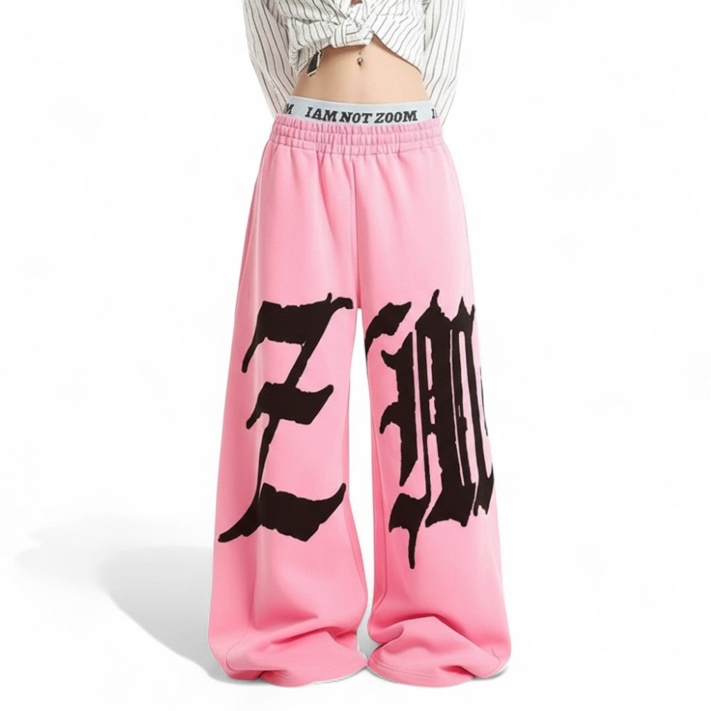 Y2K drape hip hop spicy to heat stroke letter big fireworks double waist sweatpants