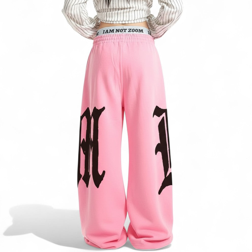 Y2K drape hip hop spicy to heat stroke letter big fireworks double waist sweatpants