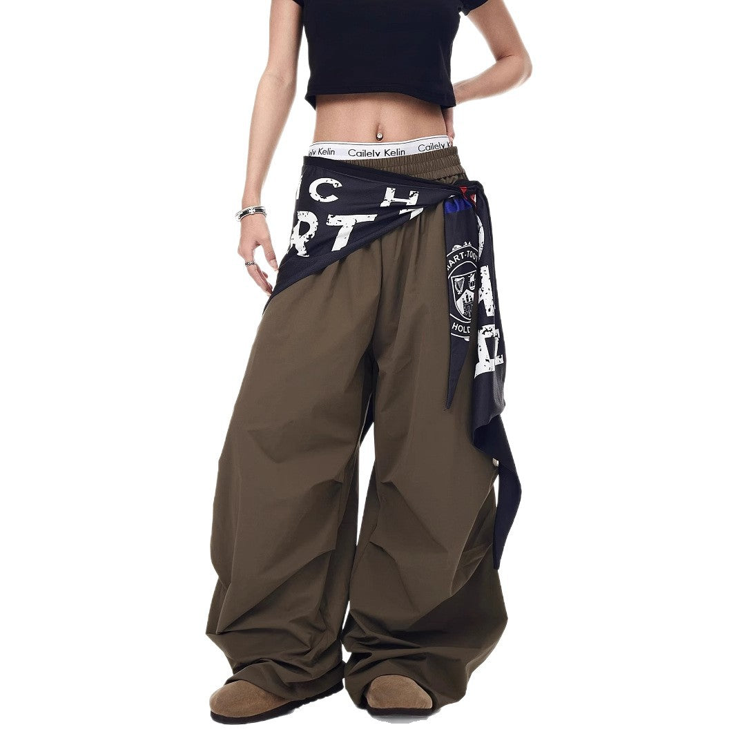 Women's Street Baggy Brown Cargo Pants with Bandana Detail