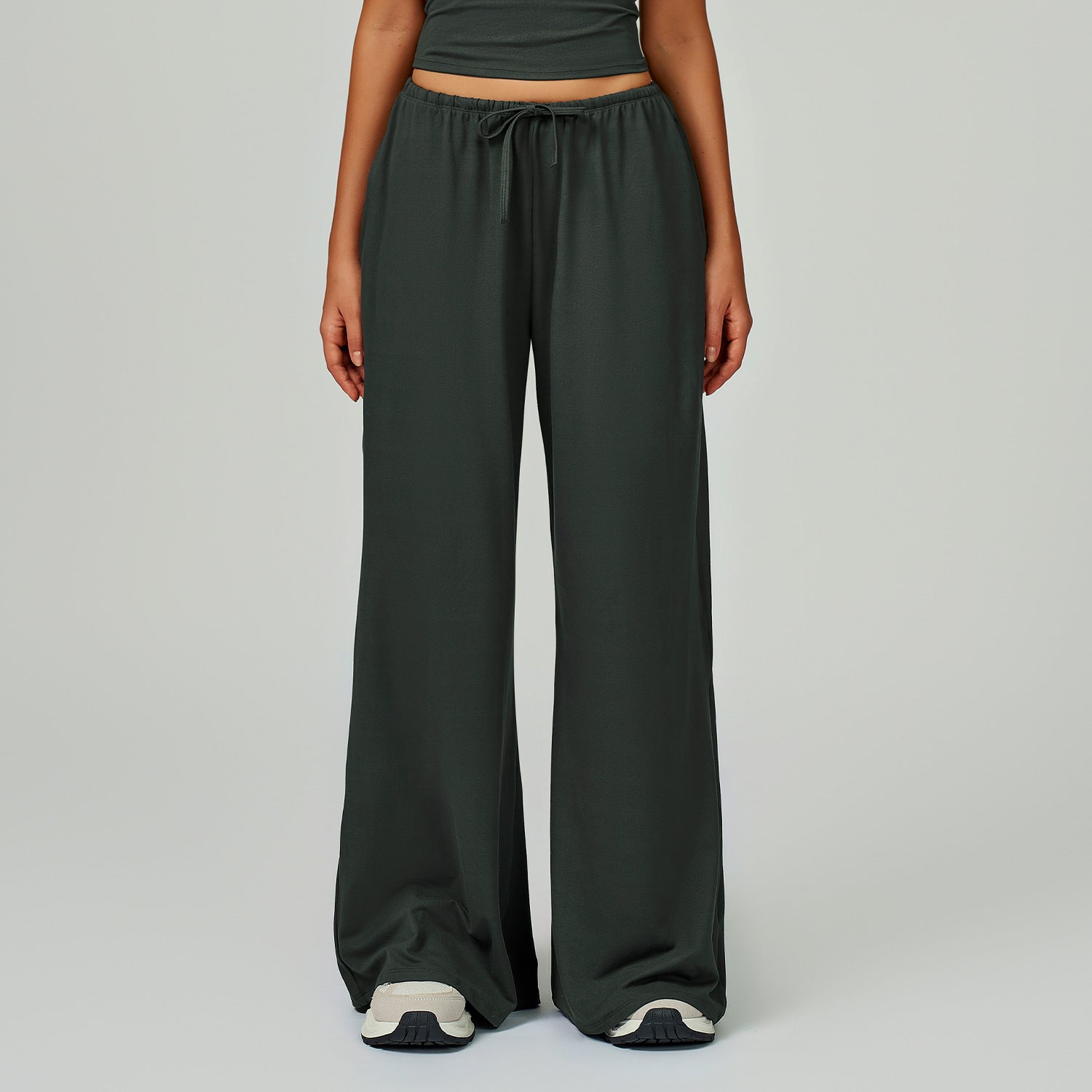 Brushed Wide-Leg Drawstring Trousers – Loose Fit, Draped Pants