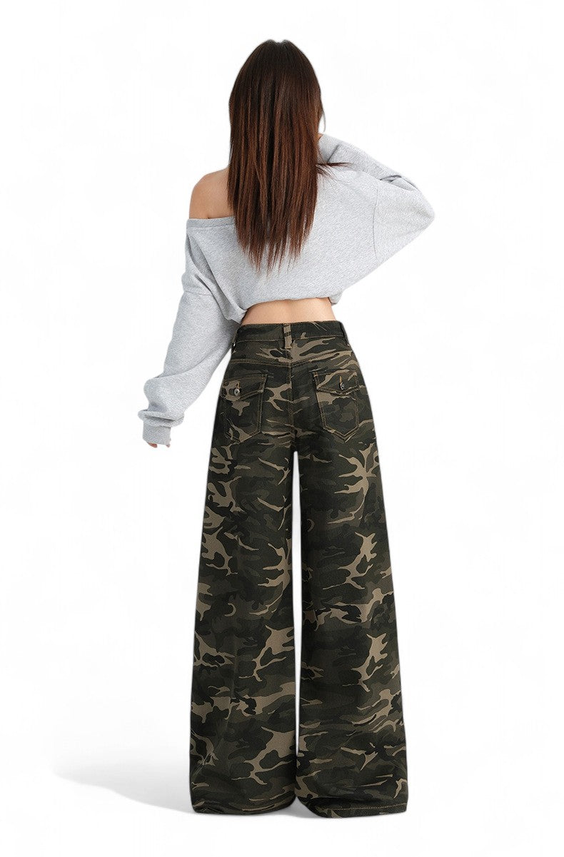 camouflage high-waisted wide-leg pants