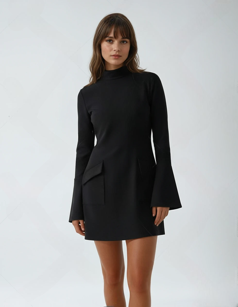 taupe black long sleeve mini dress