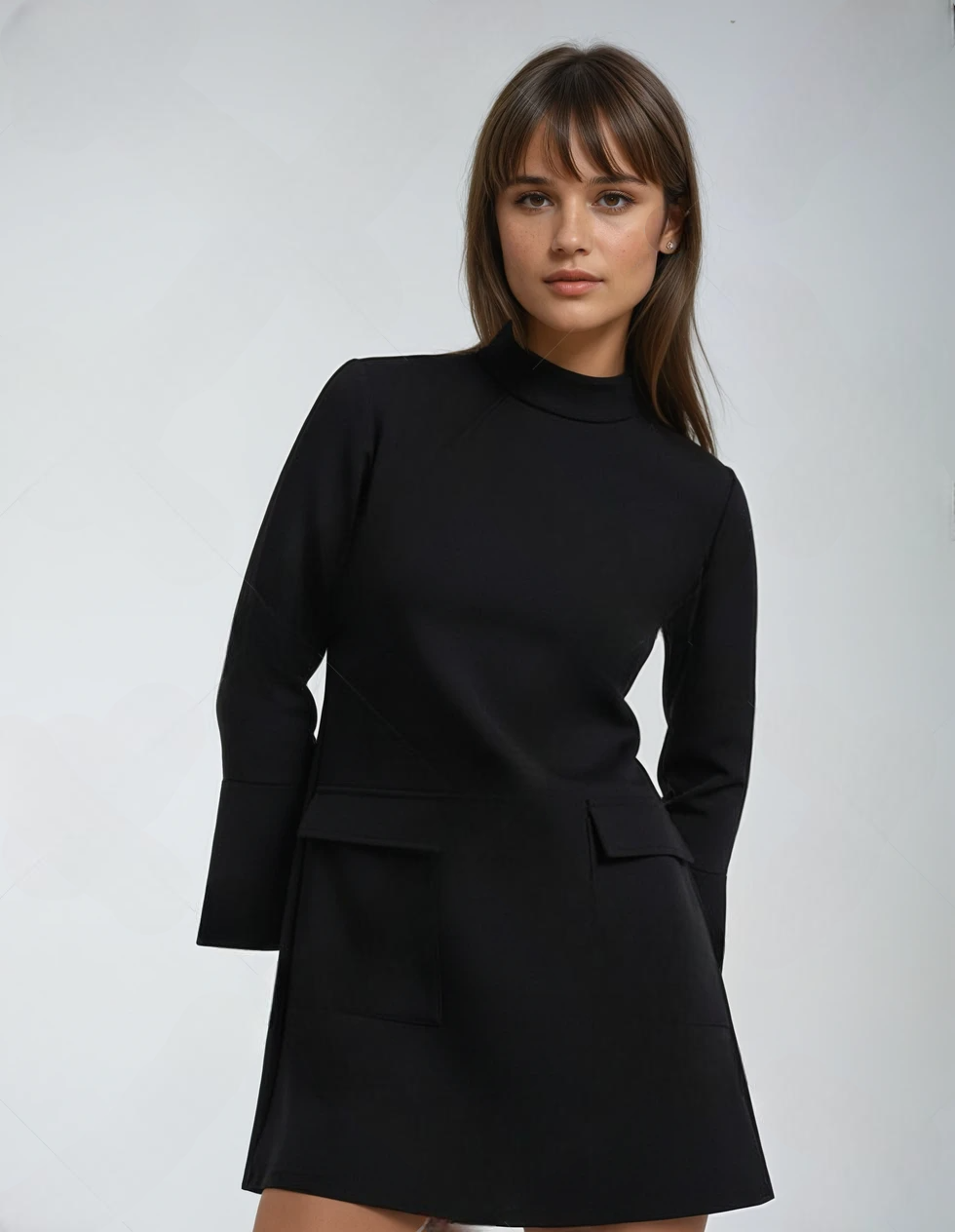 taupe black long sleeve mini dress