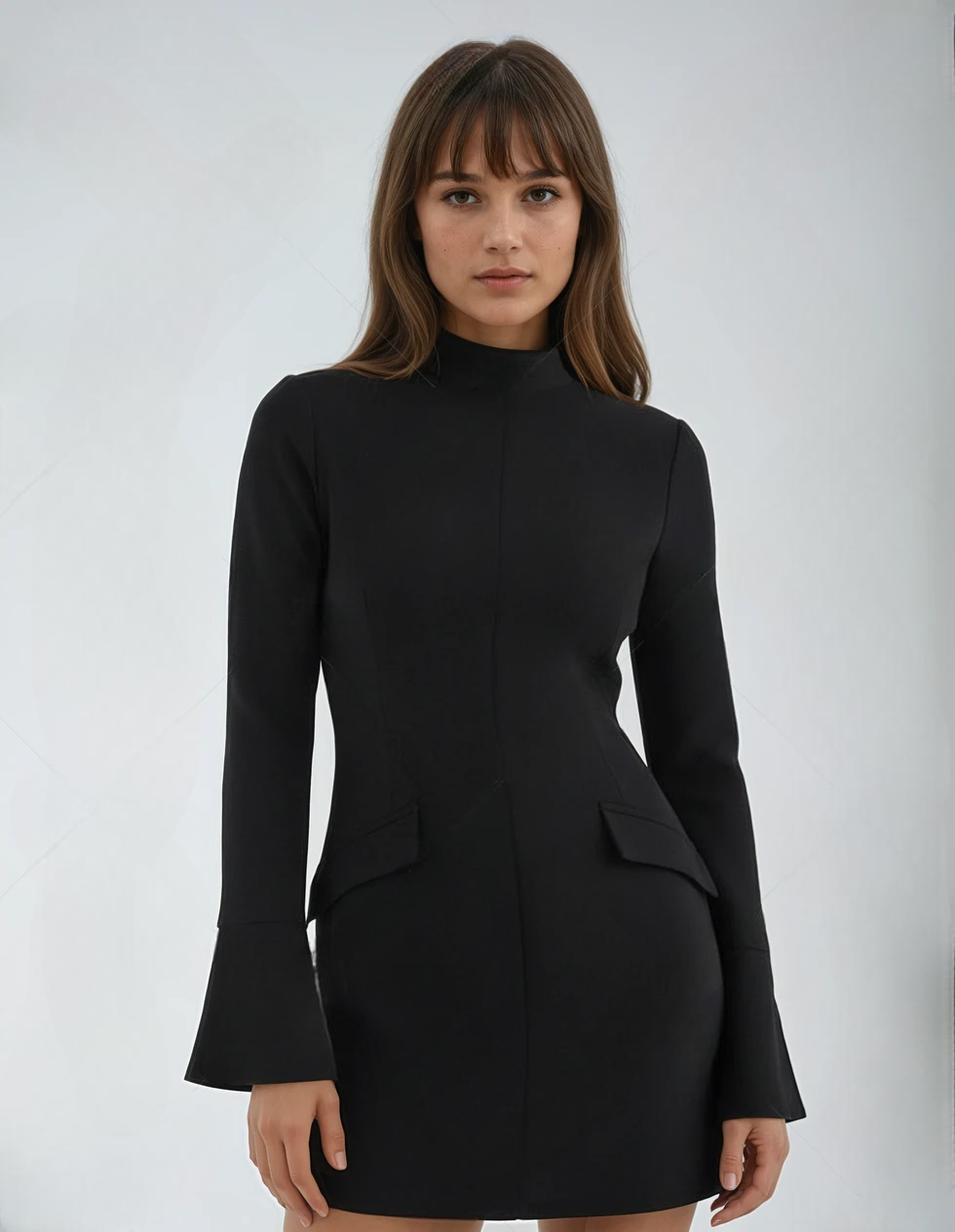 taupe black long sleeve mini dress