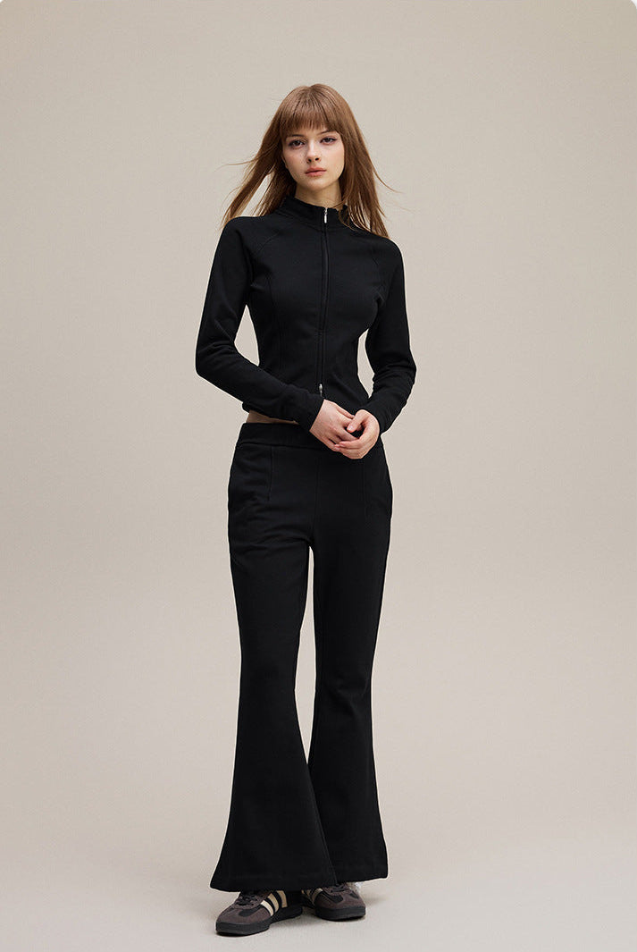 Vintage Premium quality Stand Collar Zipper Lulu Style Mousse Texture Slim-Fit Long Sleeve Track Suit