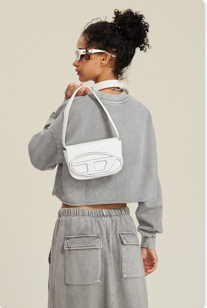 Grey Two-Piece Set - Raw Hem Skirt & Cropped Long Sleeve Top with A-Line Skirt