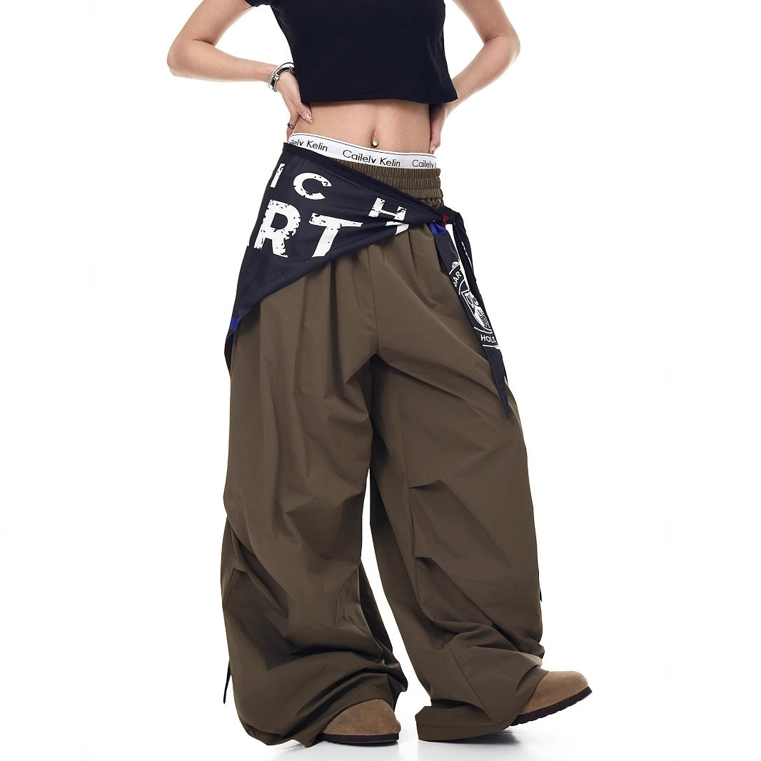 Women's Street Baggy Brown Cargo Pants with Bandana Detail