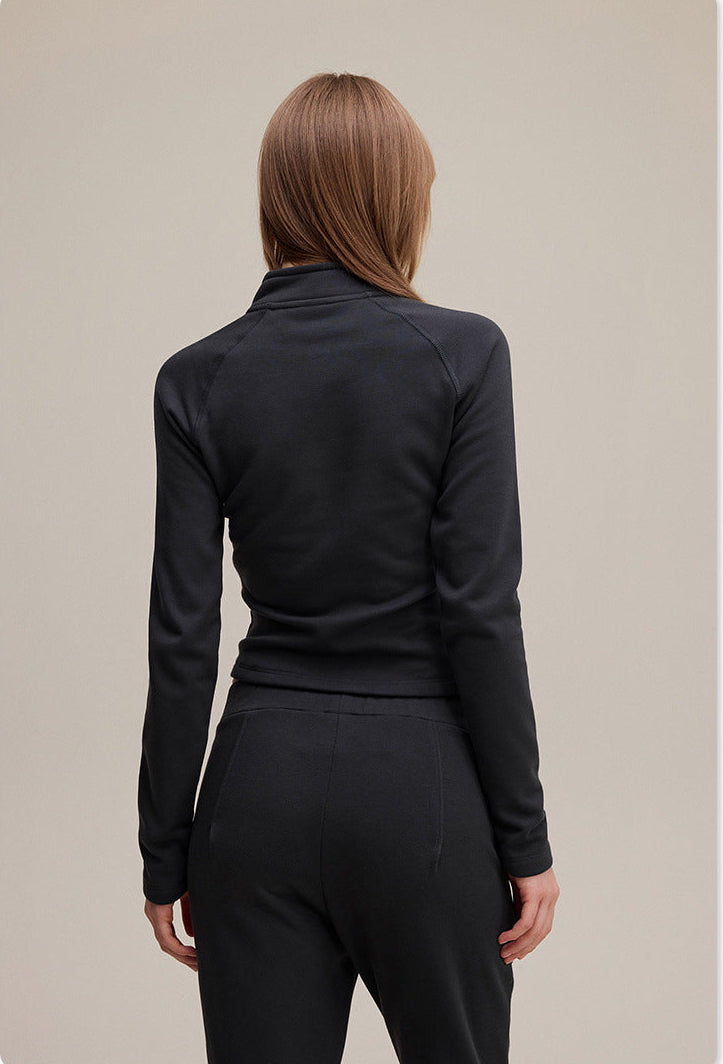Vintage Premium quality Stand Collar Zipper Lulu Style Mousse Texture Slim-Fit Long Sleeve Track Suit