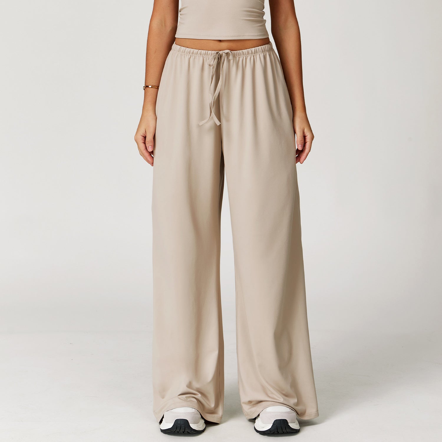 Brushed Wide-Leg Drawstring Trousers – Loose Fit, Draped Pants