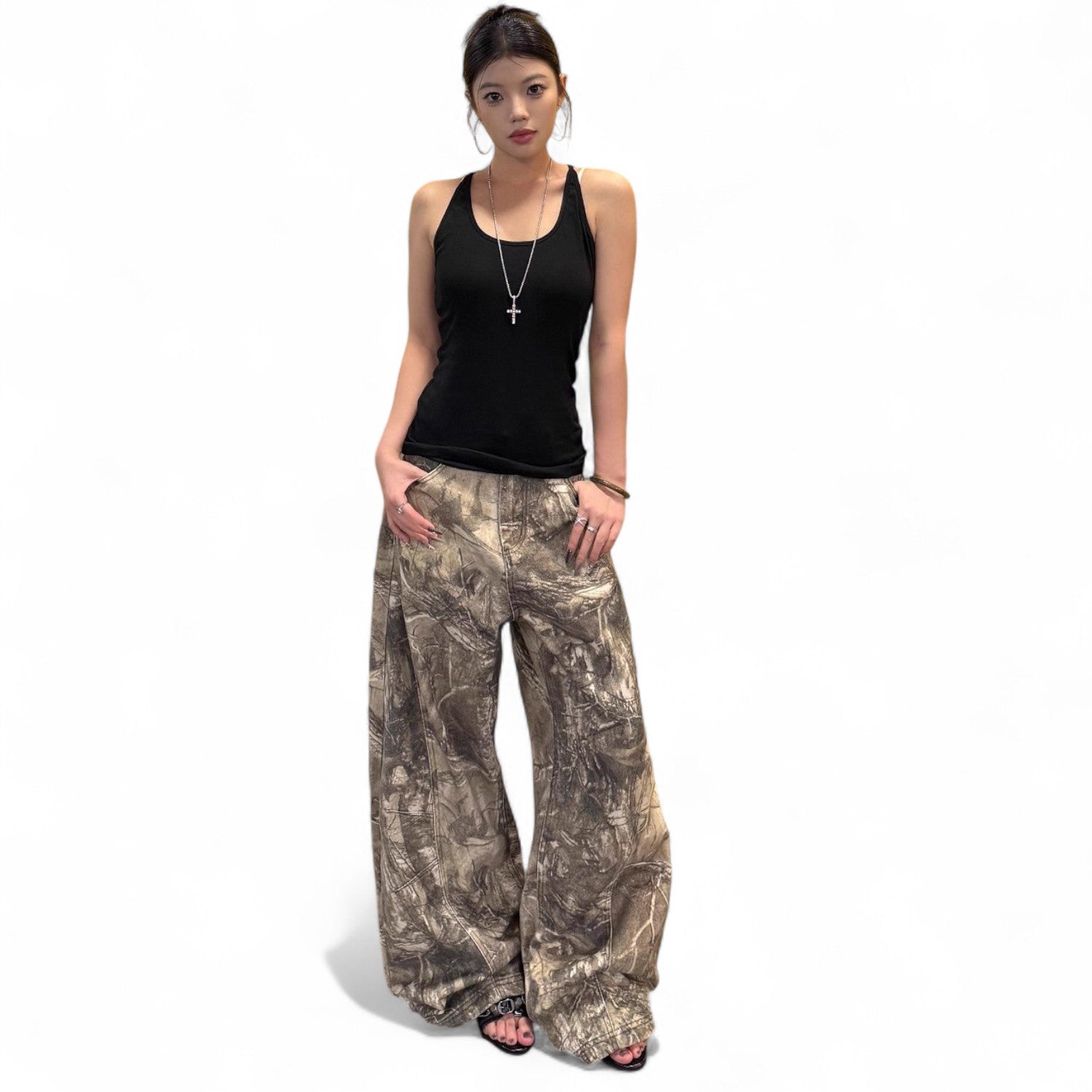 Vintage washed camouflage pants