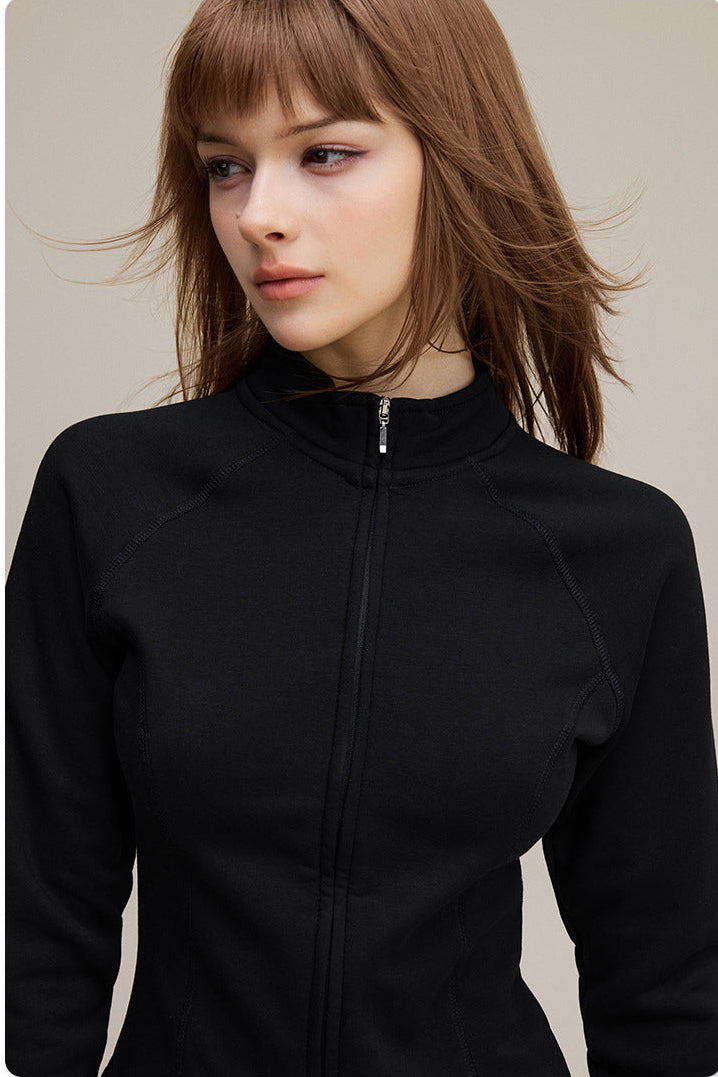 Vintage Premium quality Stand Collar Zipper Lulu Style Mousse Texture Slim-Fit Long Sleeve Track Suit