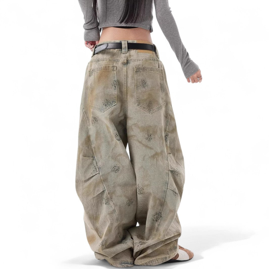 High Street wasteland style distressed niche design scimitar pants