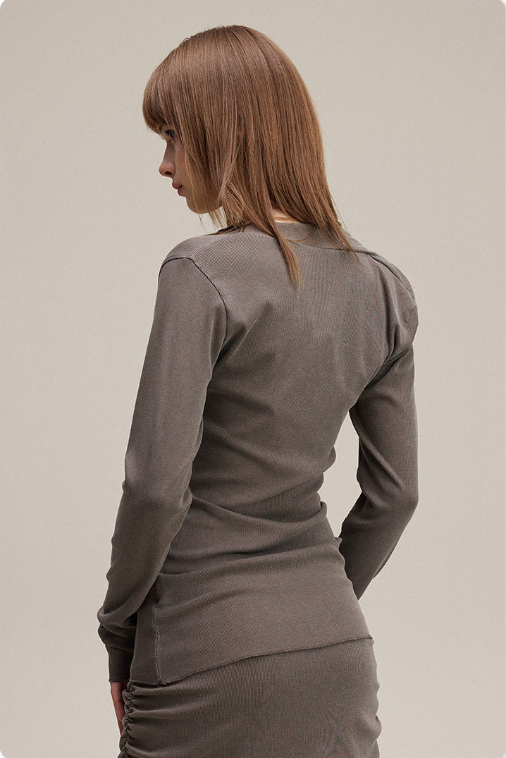 Brown Pure & Sexy Asymmetrical Off-Shoulder Waist-Cinching Long Sleeve Top and Maxi Skirt Set