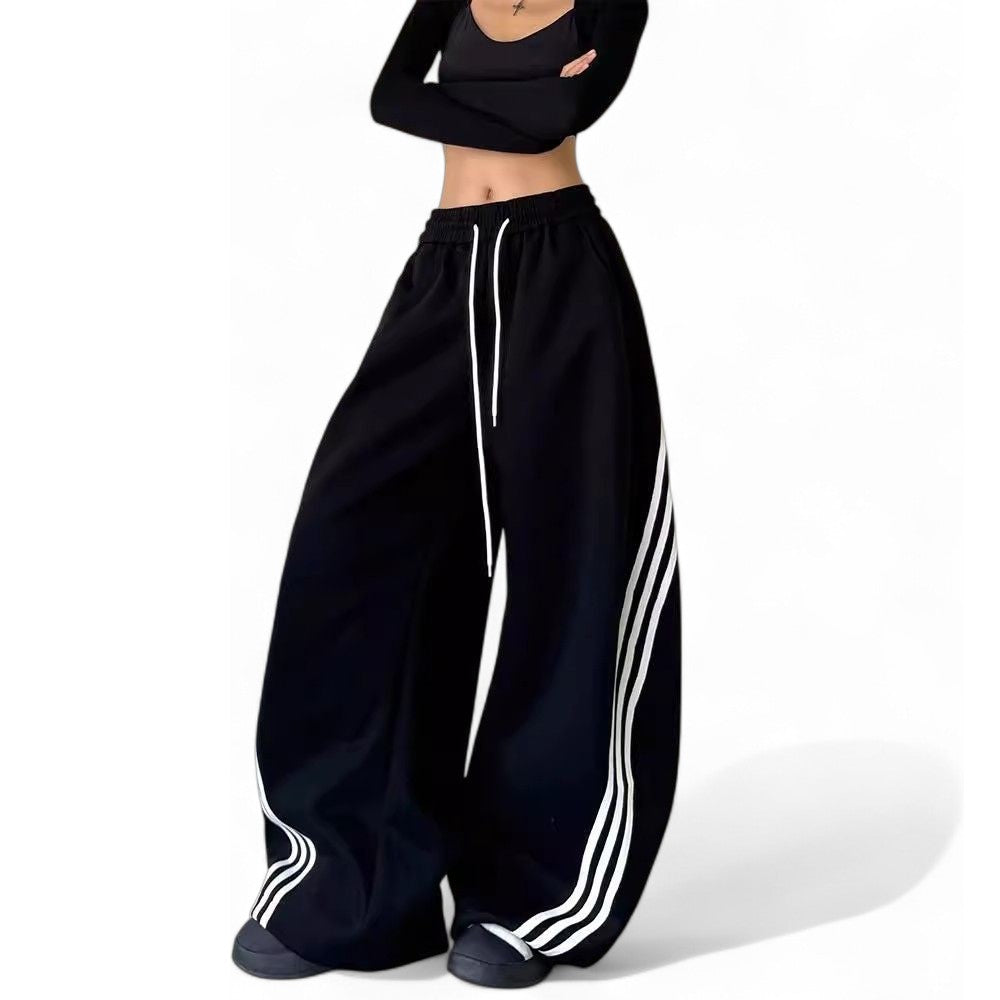 Black -White Street Stripe Contrast Wide-leg Sweatpants