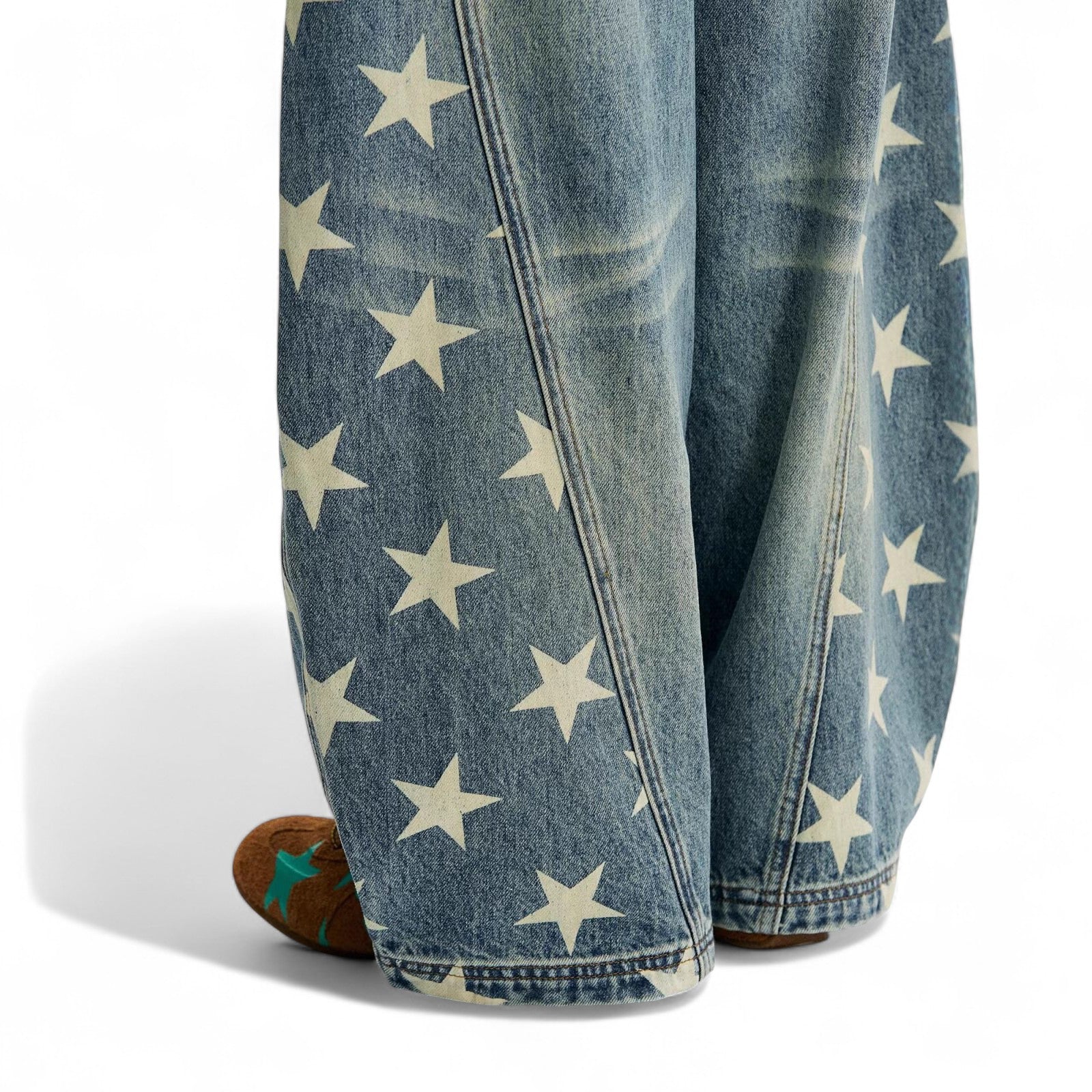 Design sense star side cut print wide-leg jeans