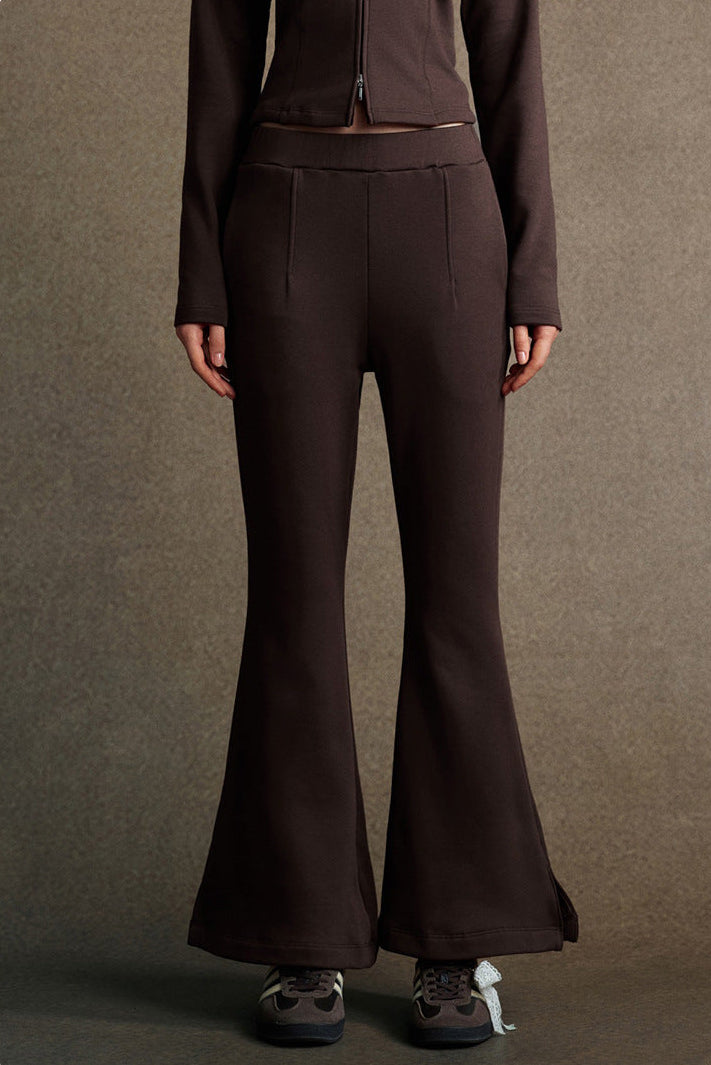 Dark Brown Vintage Premium quality Stand Collar Zipper Lulu Style Mousse Texture Slim-Fit Long Sleeve Track Suit