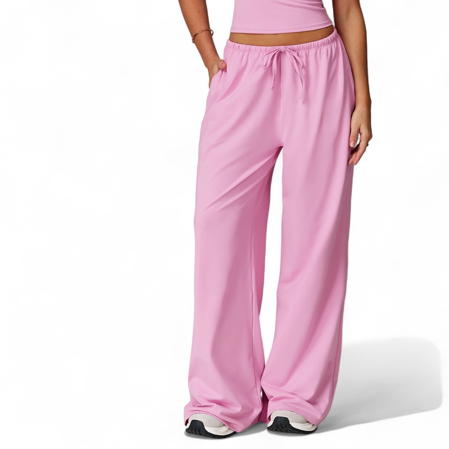 Brushed Wide-Leg Drawstring Trousers – Loose Fit, Draped Pants