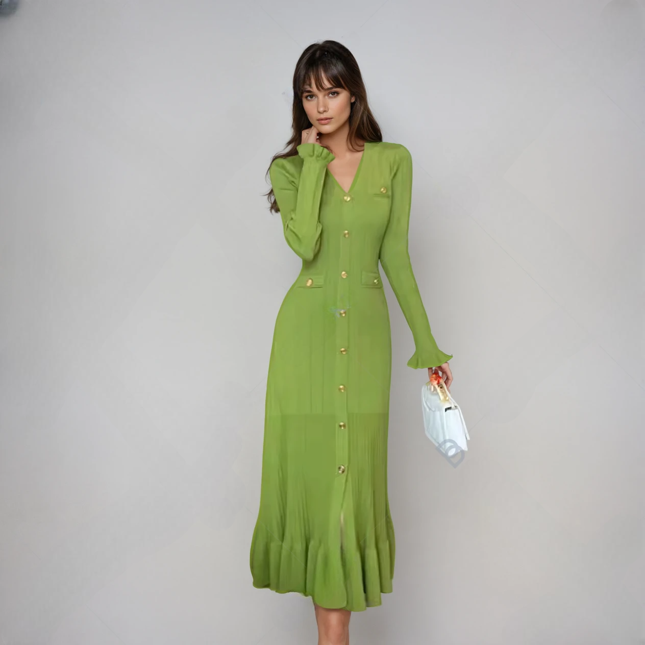 Elegant French-Style Ruffled Knit Dress