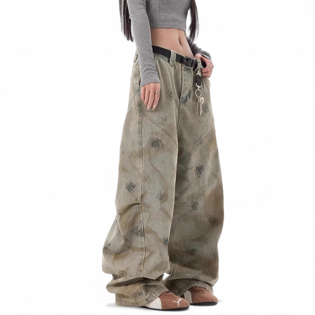 High Street wasteland style distressed niche design scimitar pants