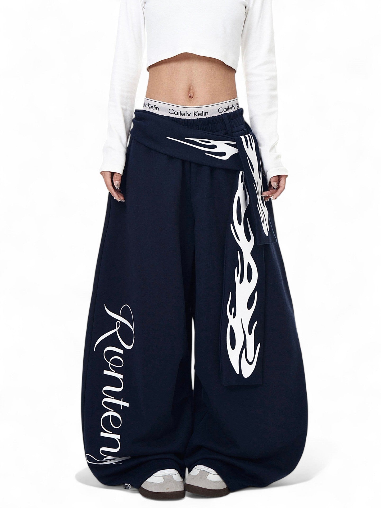 flame letter print casual loose sweatpants
