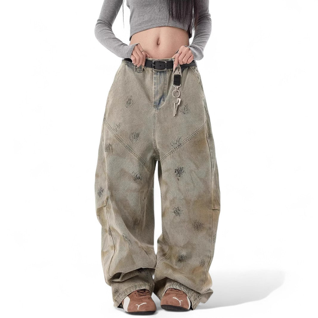 High Street wasteland style distressed niche design scimitar pants