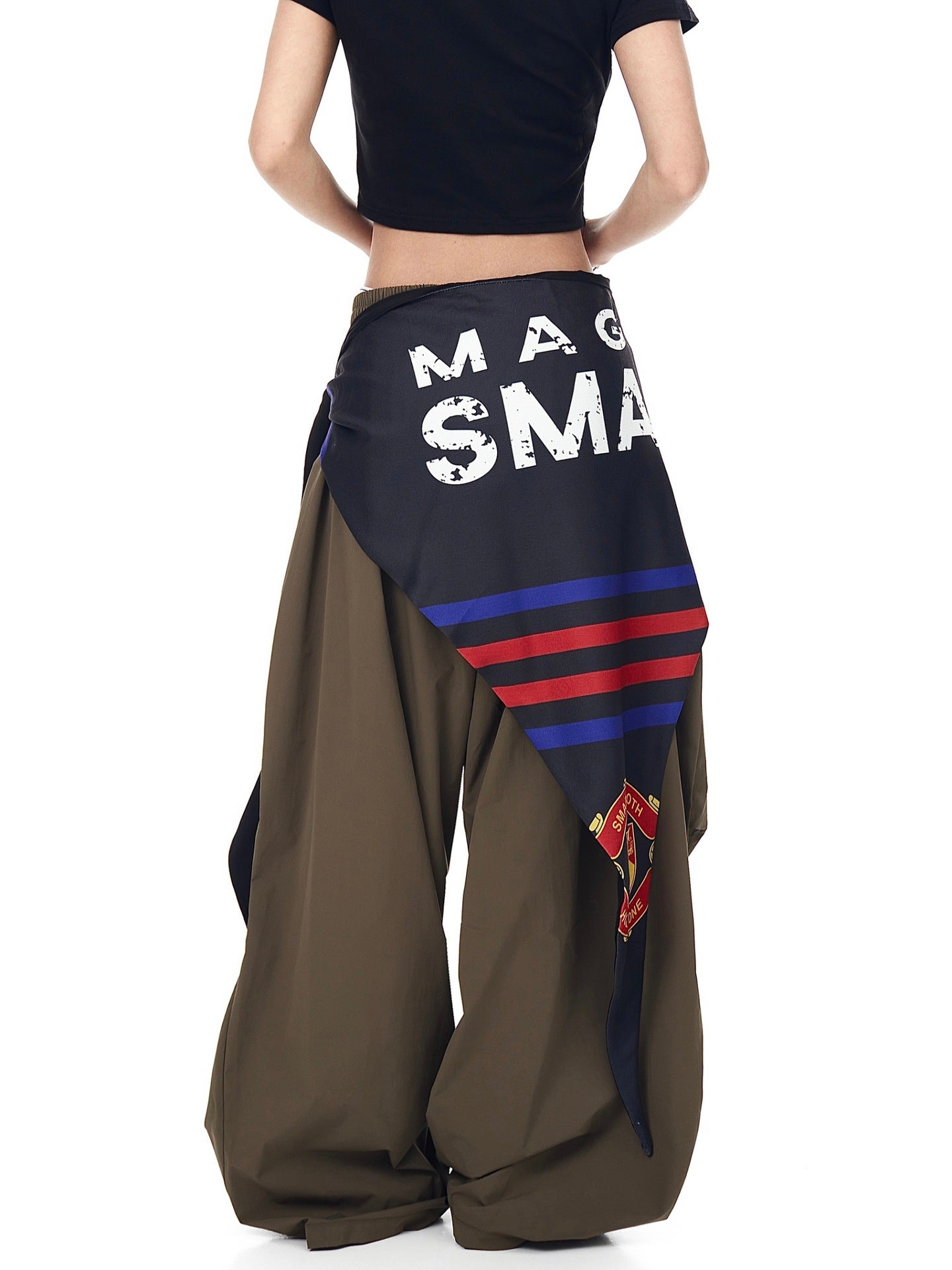 Women's Street Baggy Brown Cargo Pants with Bandana Detail