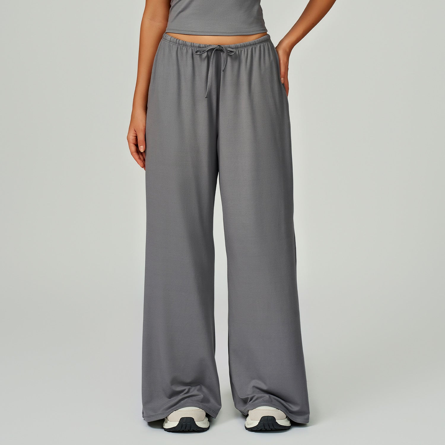Brushed Wide-Leg Drawstring Trousers – Loose Fit, Draped Pants