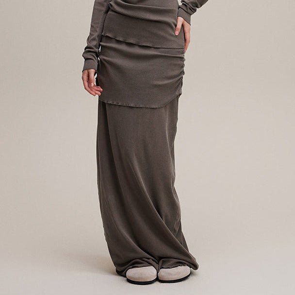 Brown Pure & Sexy Asymmetrical Off-Shoulder Waist-Cinching Long Sleeve Top and Maxi Skirt Set