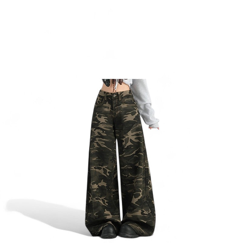 camouflage high-waisted wide-leg pants
