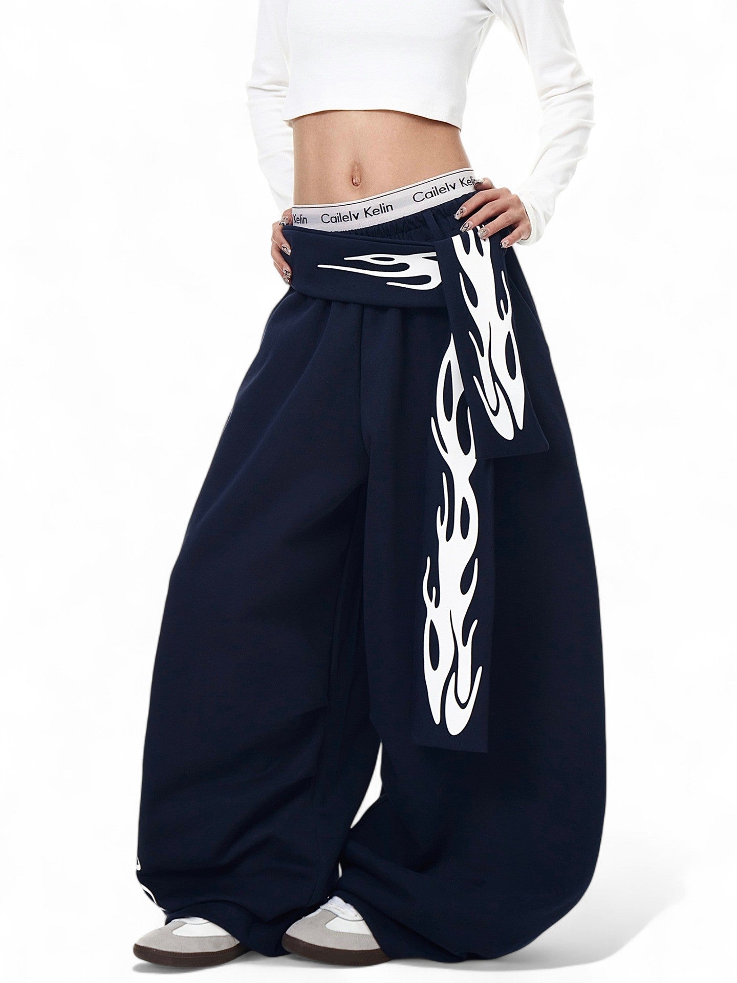 flame letter print casual loose sweatpants
