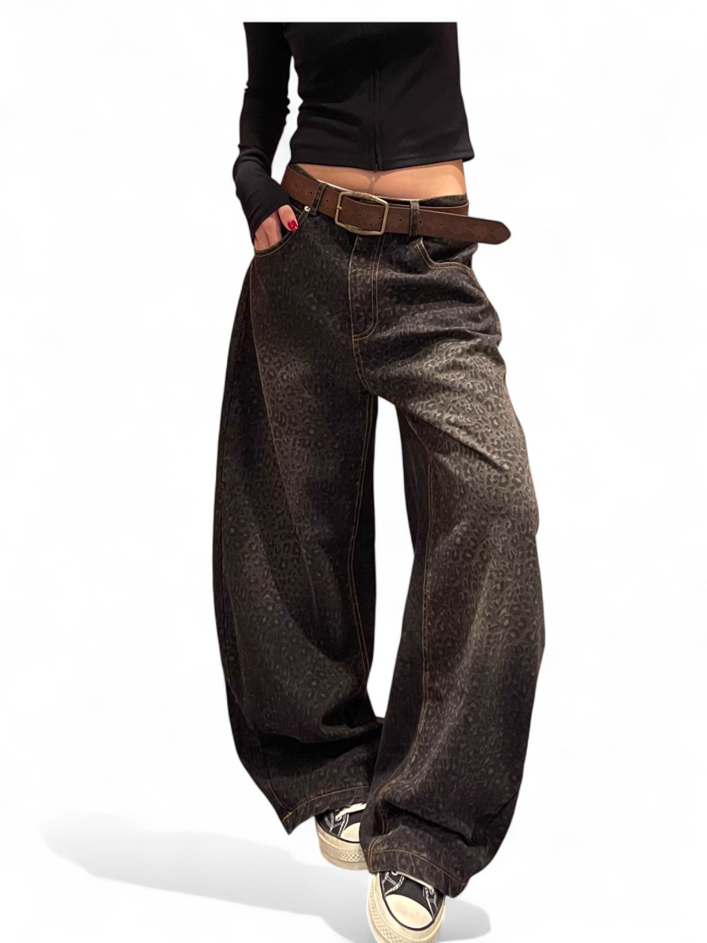 Design sense gradient leopard print jeans