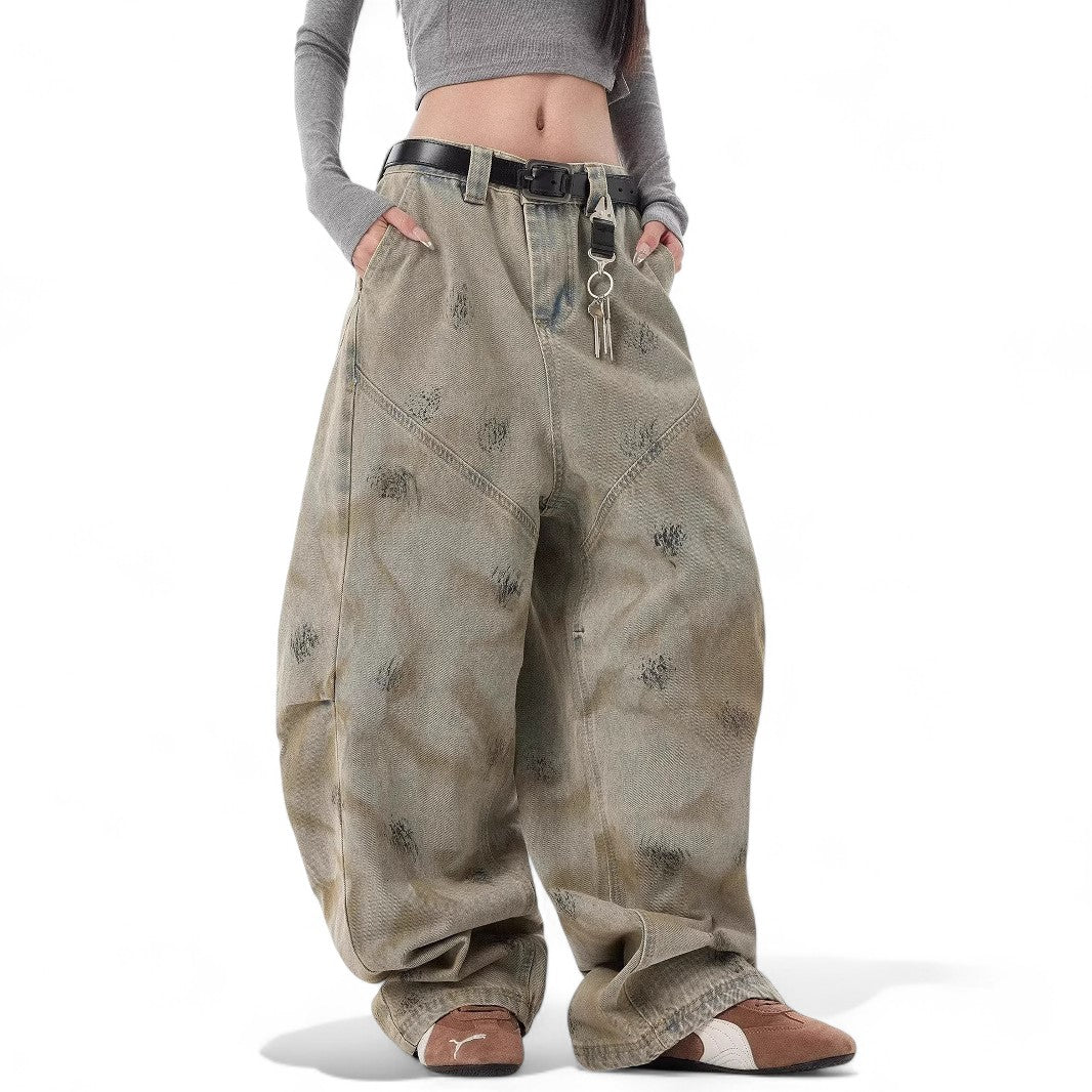 High Street wasteland style distressed niche design scimitar pants