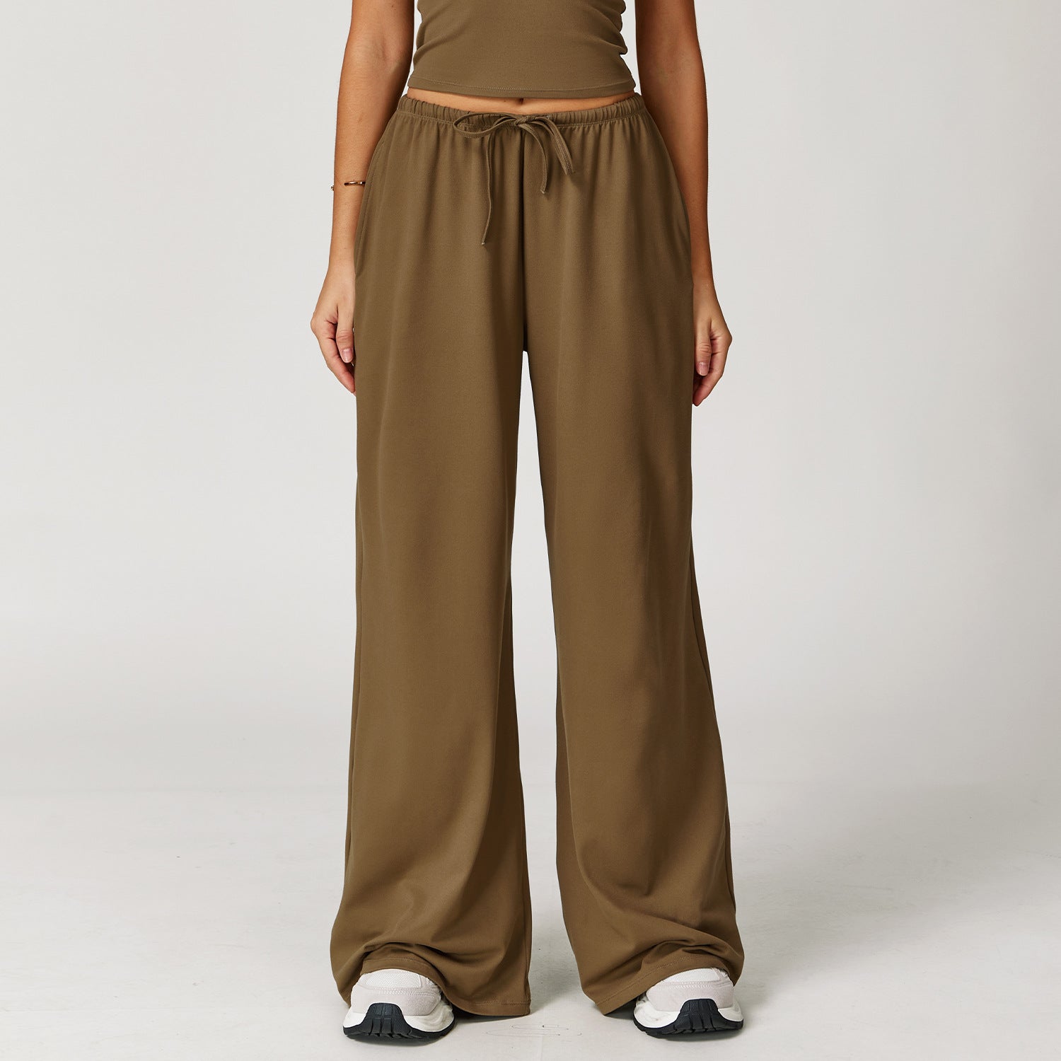 Brushed Wide-Leg Drawstring Trousers – Loose Fit, Draped Pants