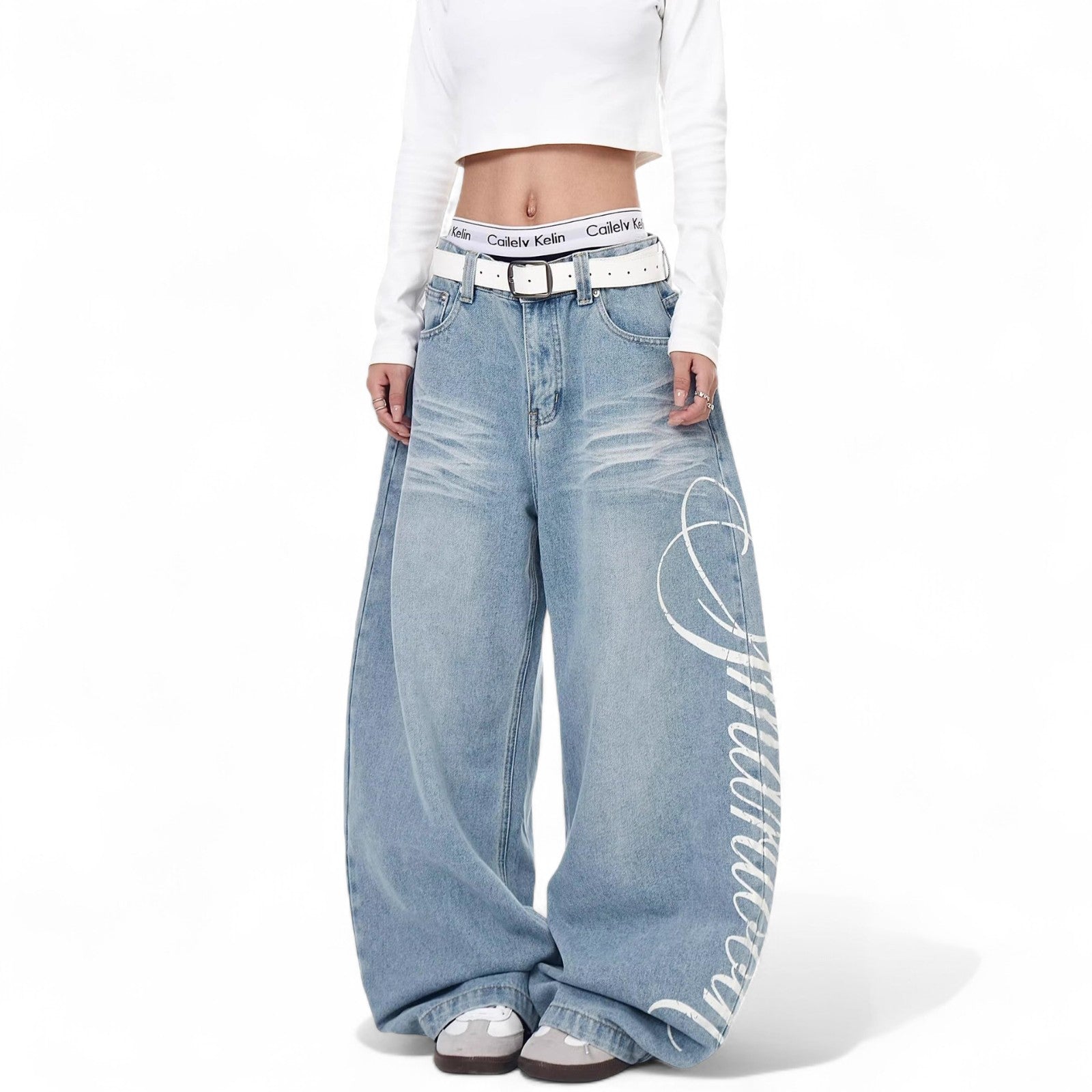 hot girl side printed jeans