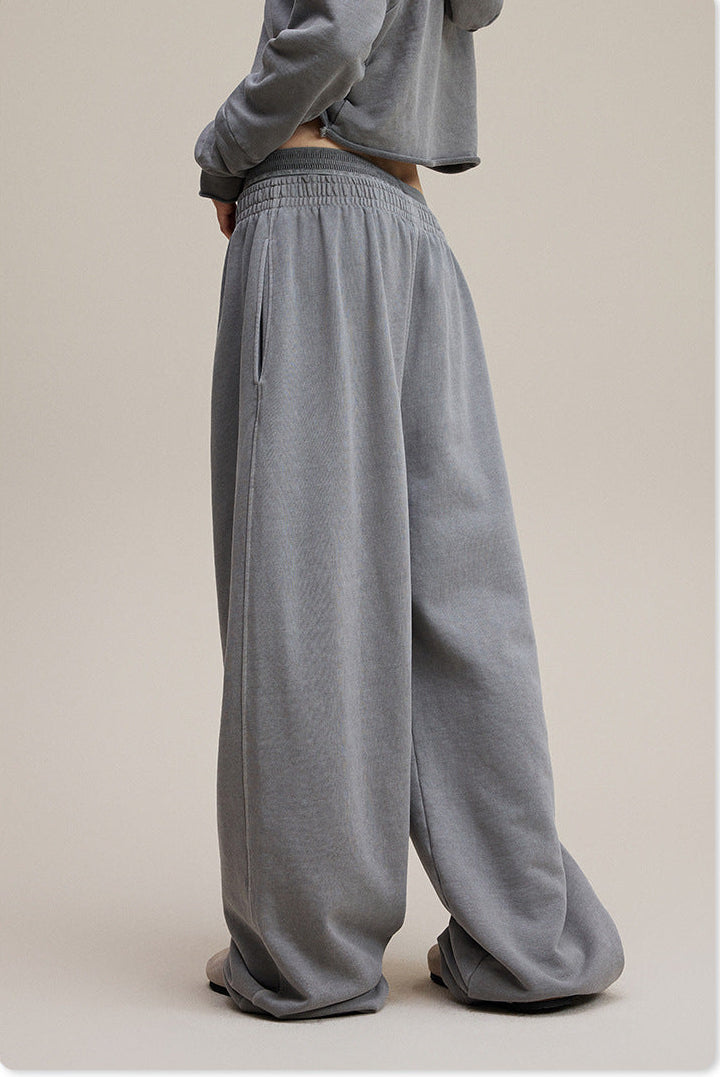 Grey Retro Baddie V-Neck Long Sleeve Double-Waist Sweat Set