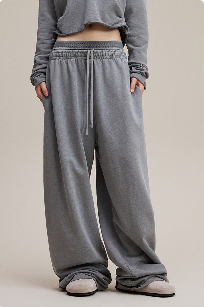 Grey Retro Baddie V-Neck Long Sleeve Double-Waist Sweat Set