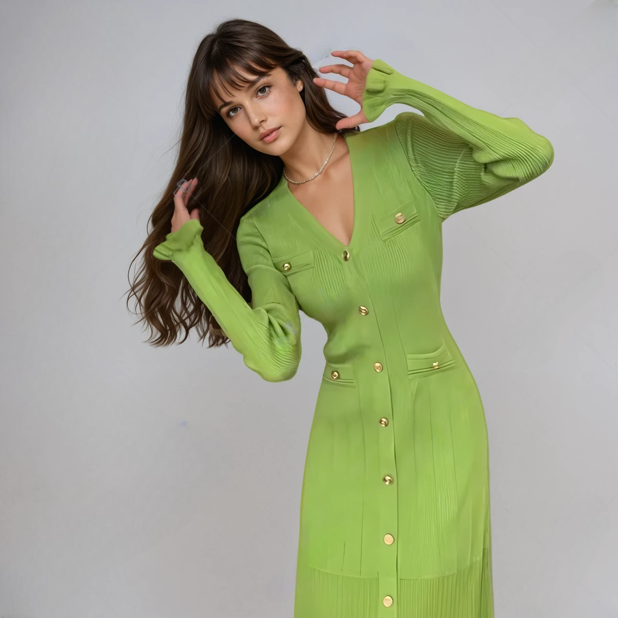 Elegant French-Style Ruffled Knit Dress