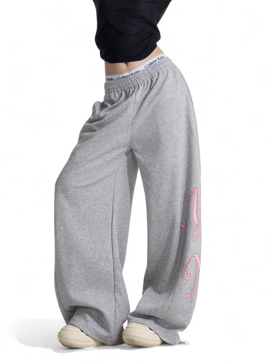 Y2K Grey Letter Star Hot Diamond Sweatpants