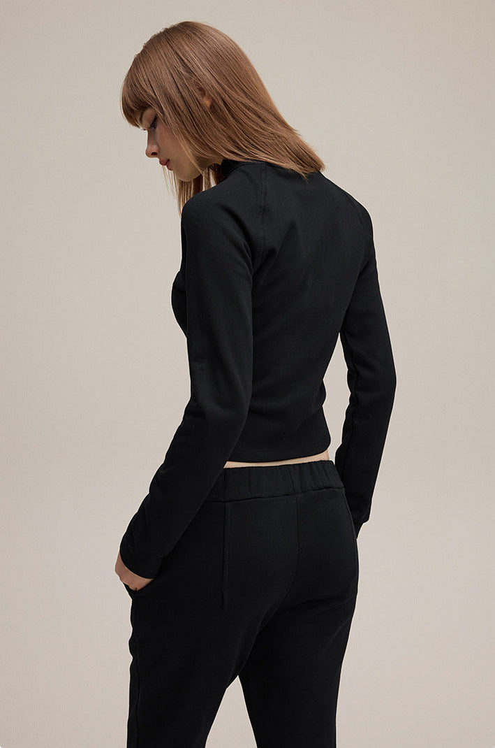 Vintage Premium quality Stand Collar Zipper Lulu Style Mousse Texture Slim-Fit Long Sleeve Track Suit