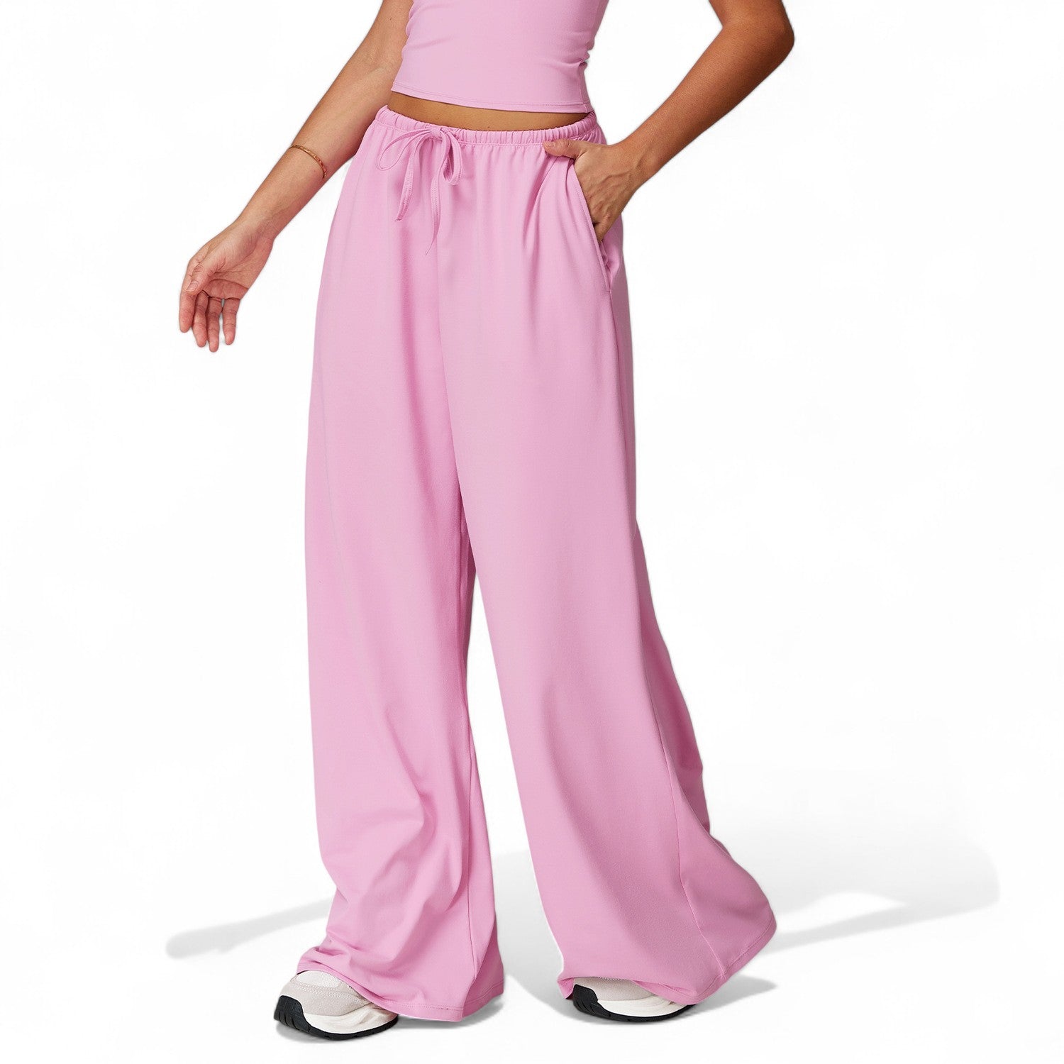 Brushed Wide-Leg Drawstring Trousers – Loose Fit, Draped Pants