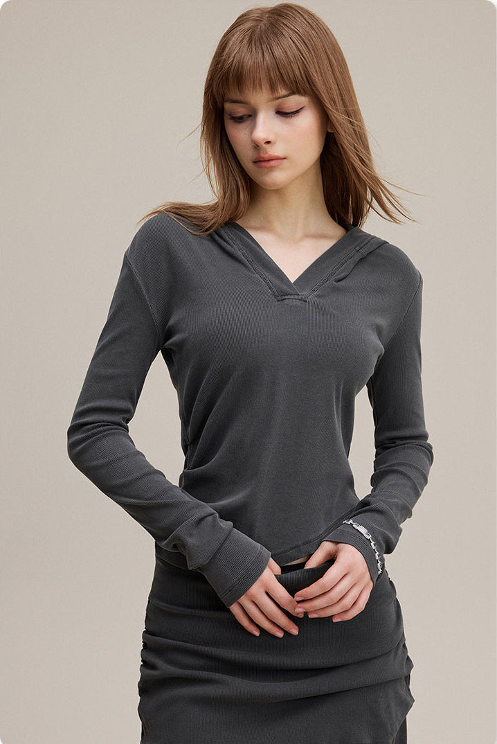 Anthracite Sexy V-Neck Slim Top & Skirt Set