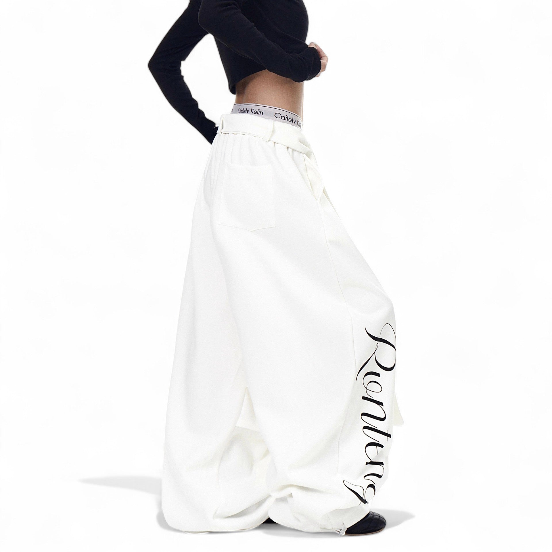 wihte flame letter print casual loose sweatpants