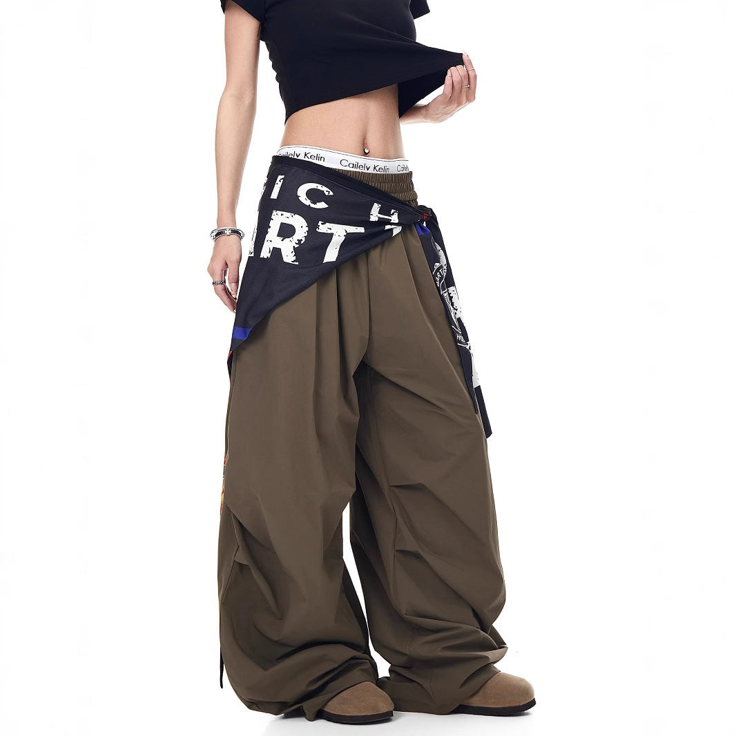 Women's Street Baggy Brown Cargo Pants with Bandana Detail