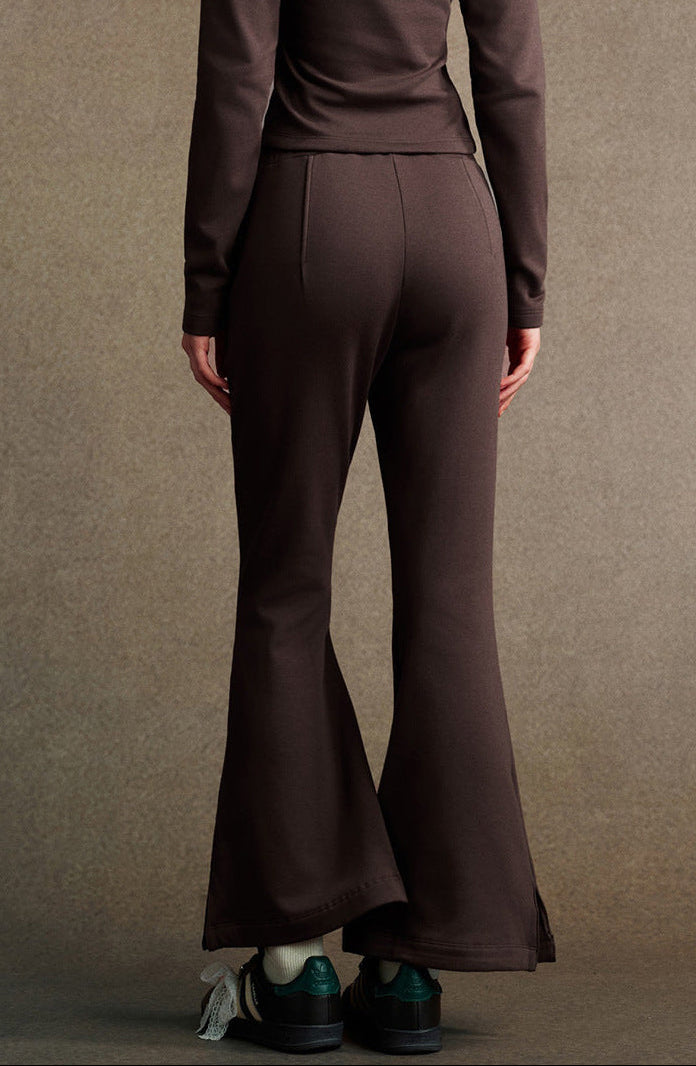 Dark Brown Vintage Premium quality Stand Collar Zipper Lulu Style Mousse Texture Slim-Fit Long Sleeve Track Suit