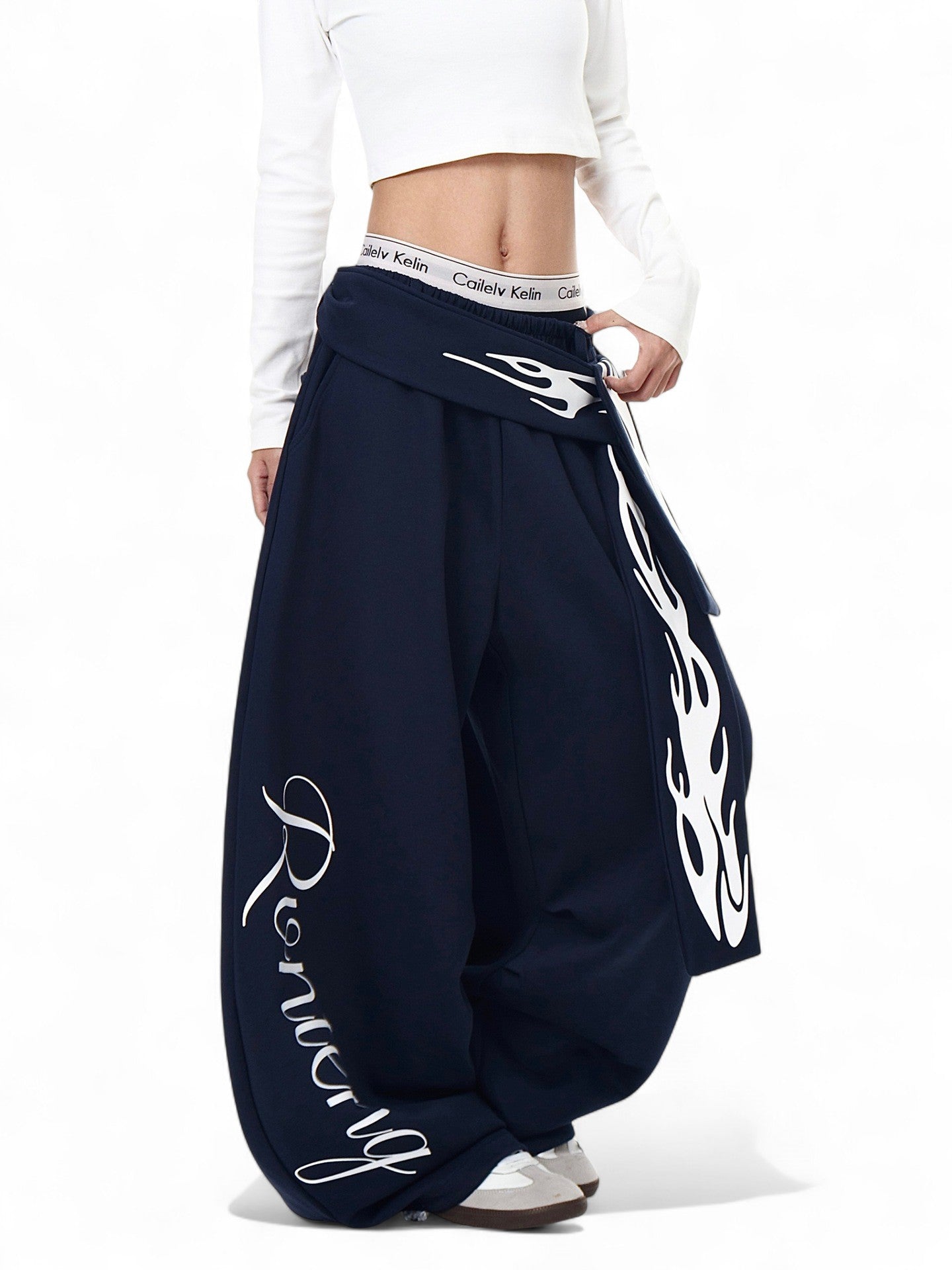flame letter print casual loose sweatpants