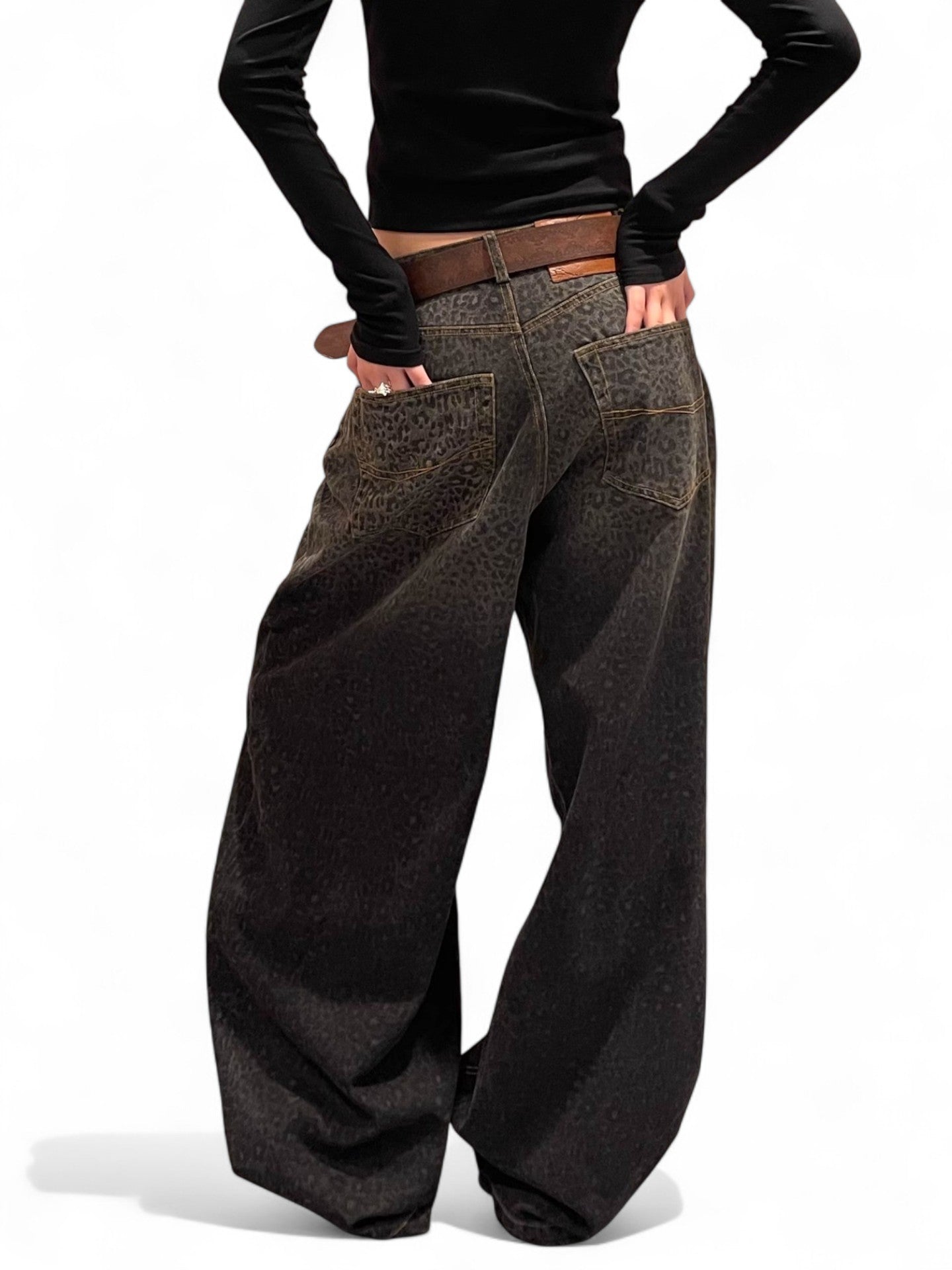 Design sense gradient leopard print jeans