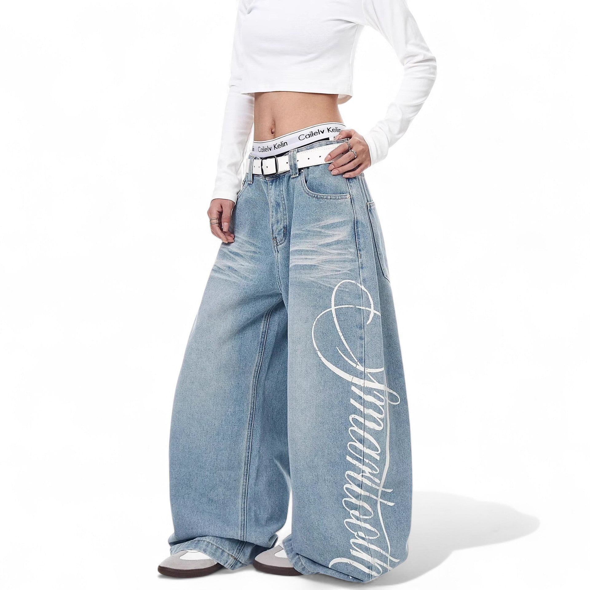 hot girl side printed jeans